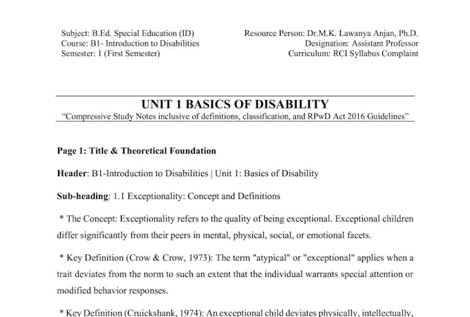 provide rci complaint b ed special education study notes